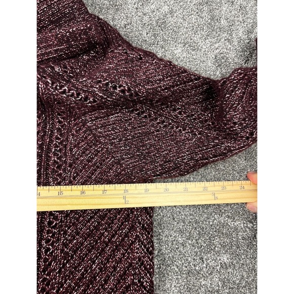 White House Black Market Sweater Women XL Shawl Collar Metallic Bow Cable Maroon - Picture 7 of 9